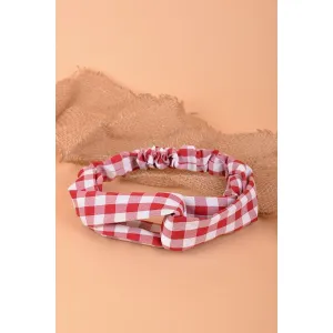 Love Knot Checkered Head Band in Crimson