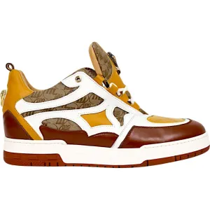 Mauri Abstract Men's Gold / Toffee / White / Beige Exotic Crocodile / Fabric / Nappa Leather Casual Sneaker