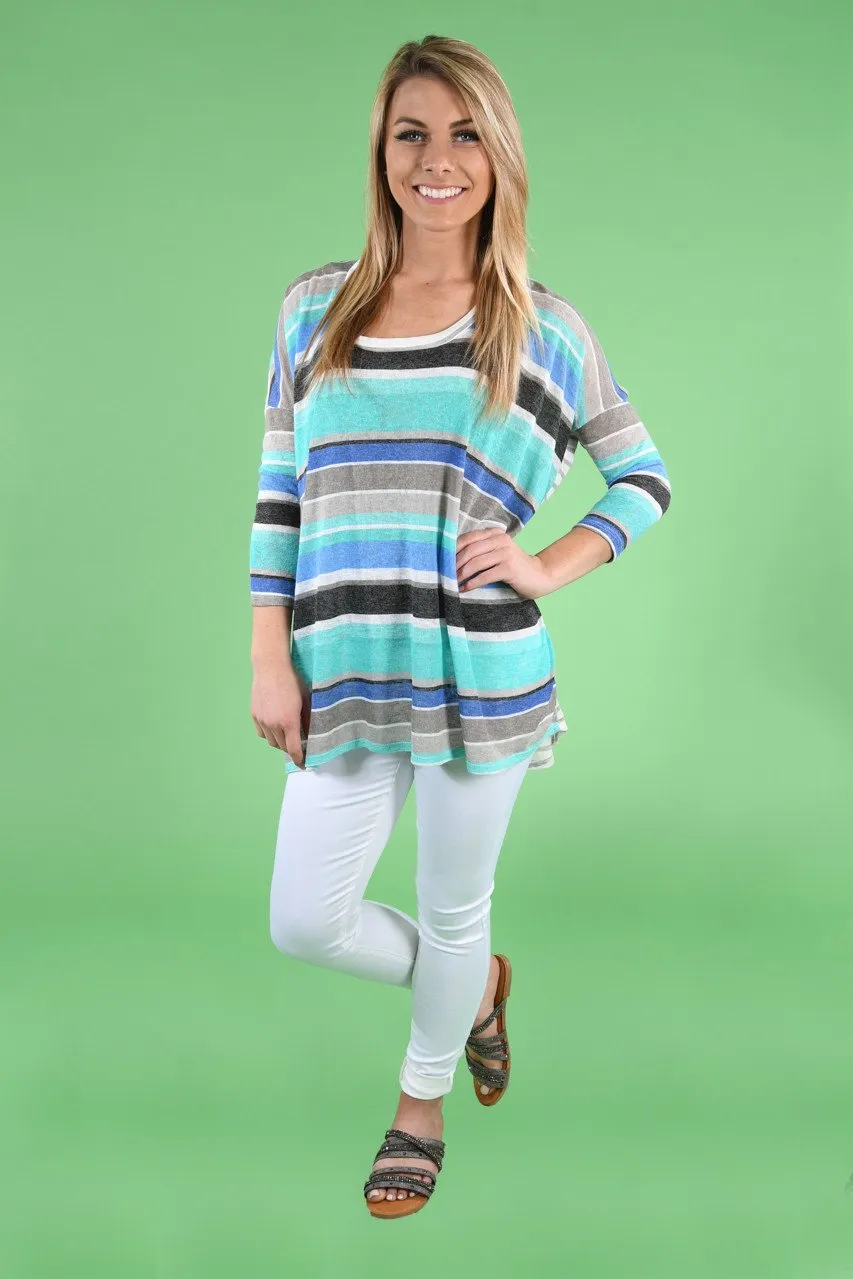 Mint & Navy Striped Top
