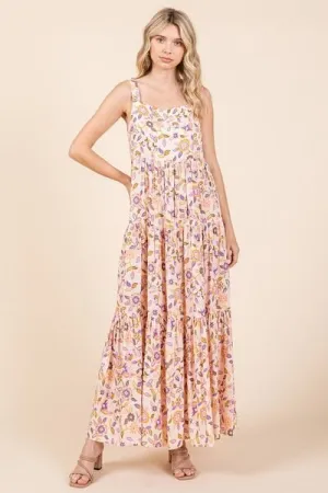 Mittoshop Flower Print Tiered Sleeveless Empire Maxi Dress