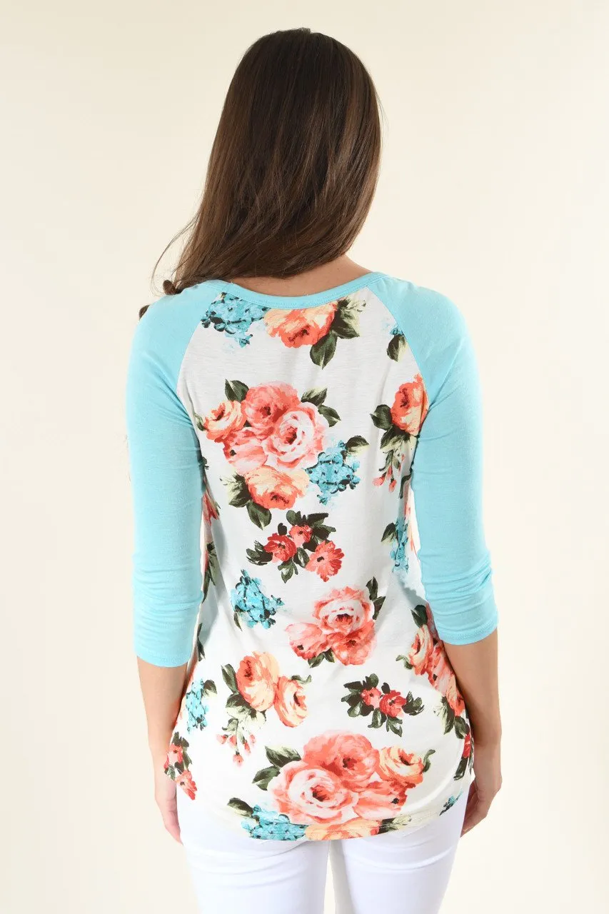 My Favorite Floral 3/4 Sleeve Top - Blue