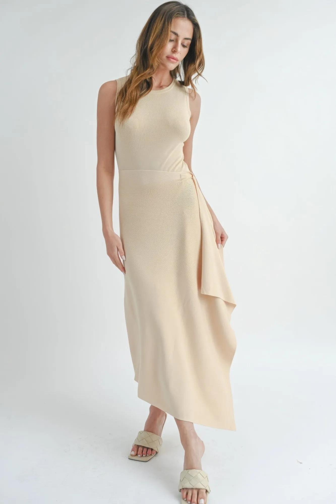 Natural Beige Maxi Dress with Side Slit