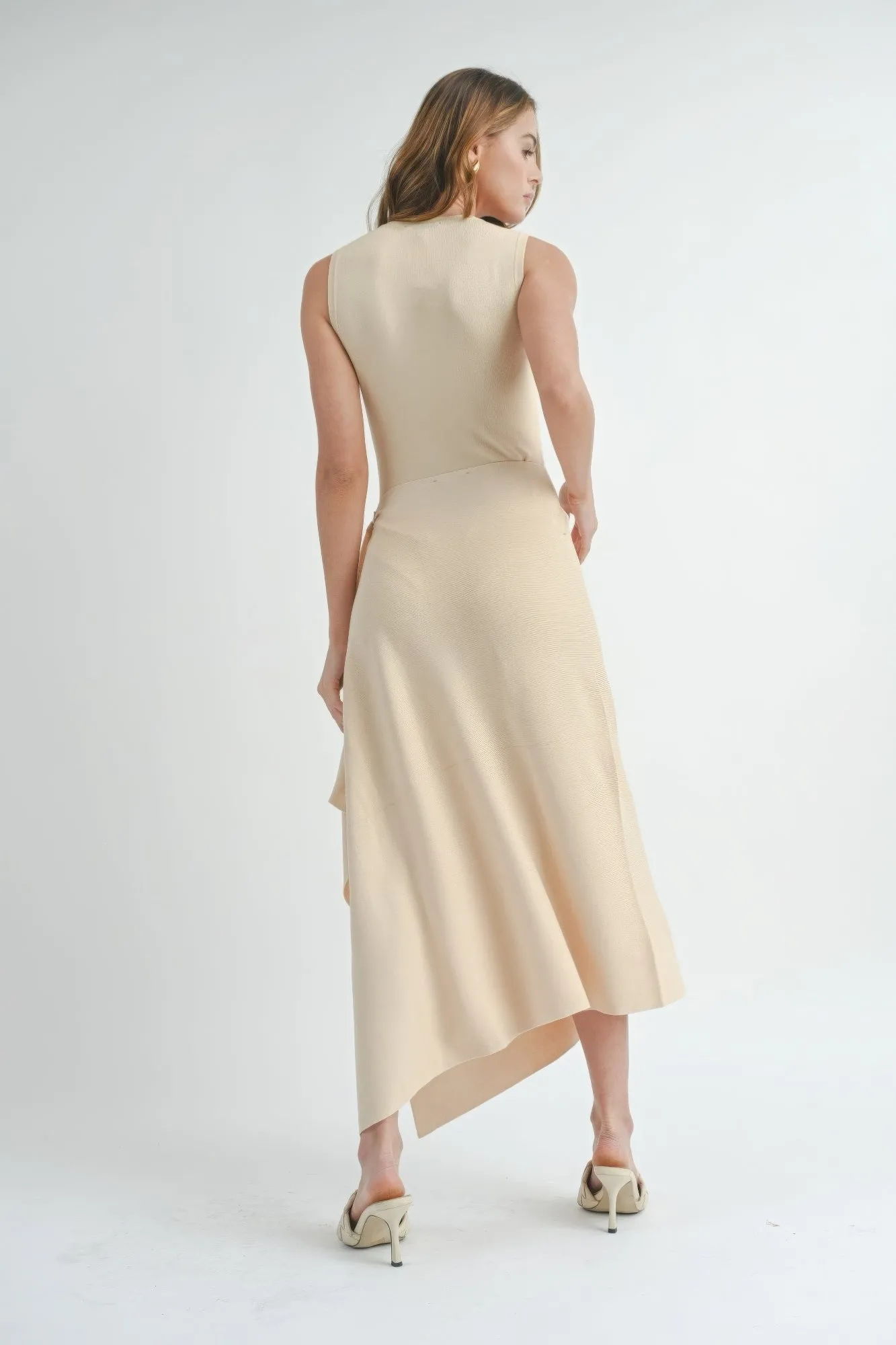 Natural Beige Maxi Dress with Side Slit