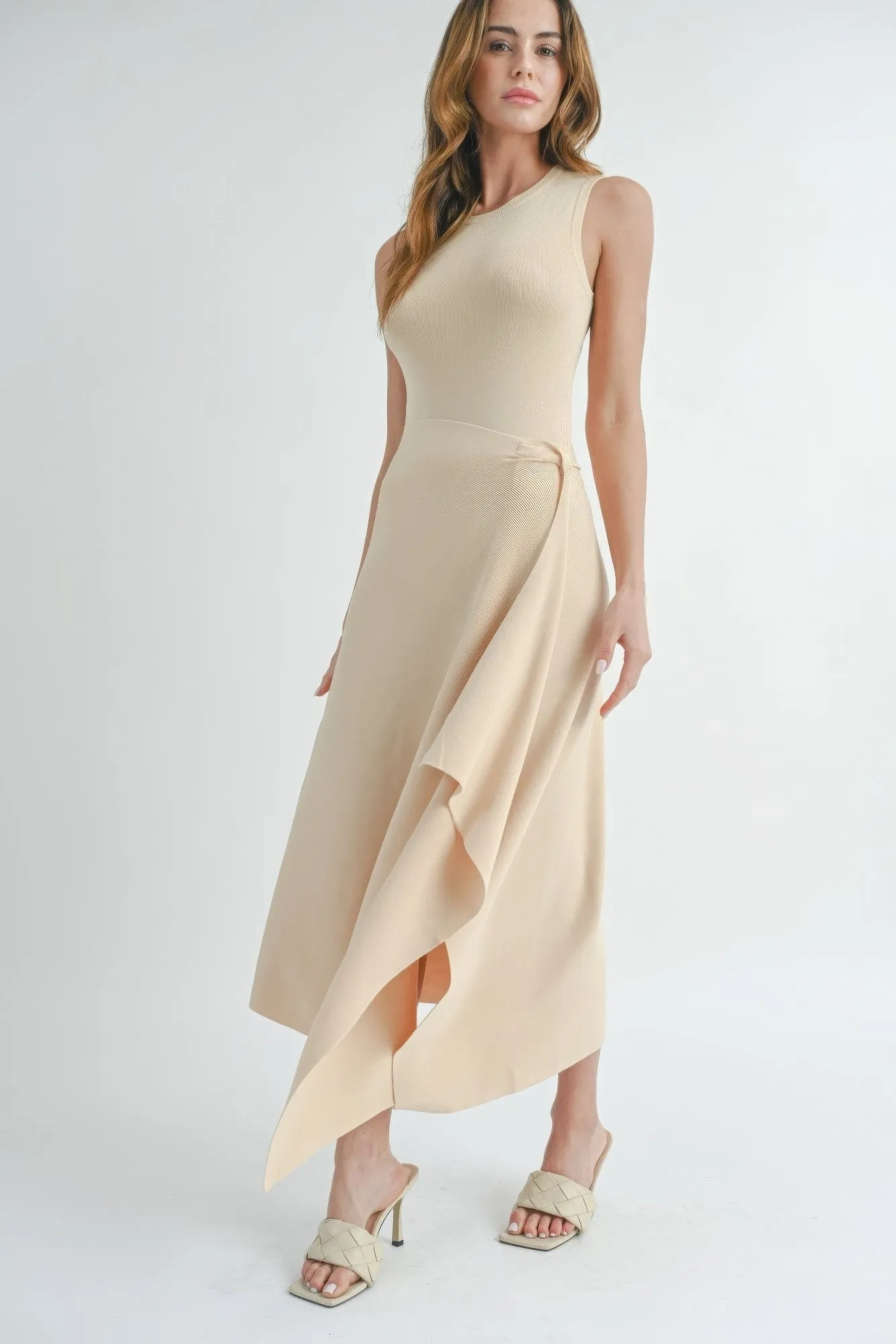 Natural Beige Maxi Dress with Side Slit