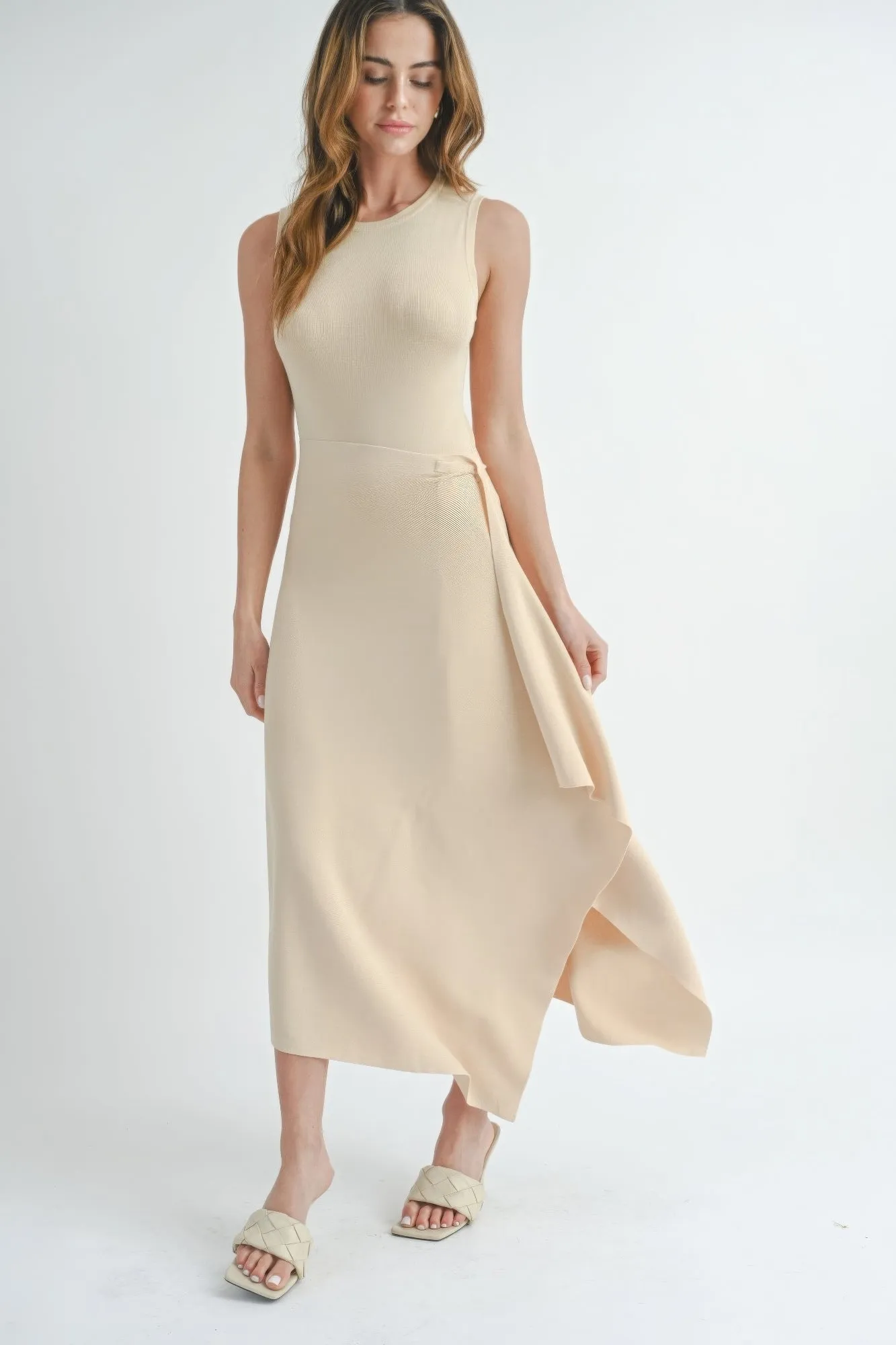 Natural Beige Maxi Dress with Side Slit