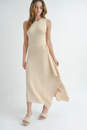 Natural Beige Maxi Dress with Side Slit