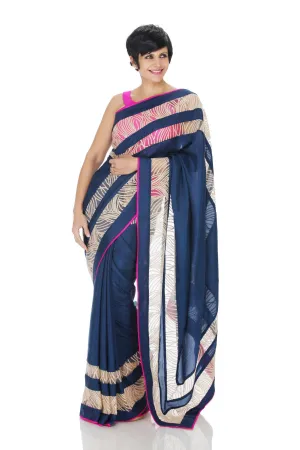 NAVY BLUE SAREE WITH THREAD WORK BORDER