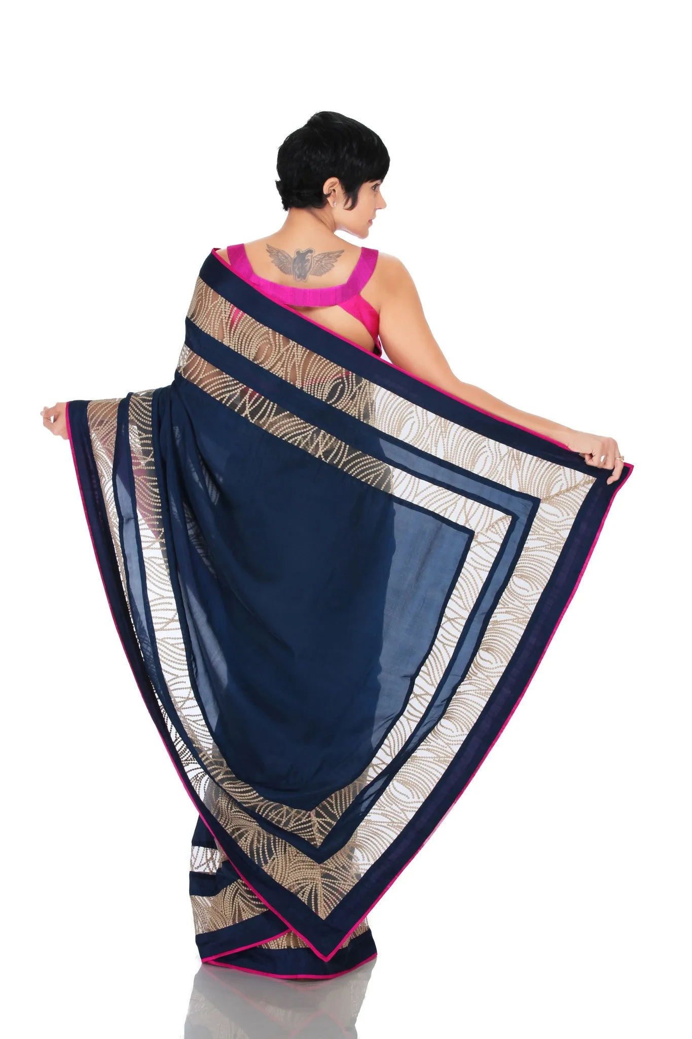NAVY BLUE SAREE WITH THREAD WORK BORDER