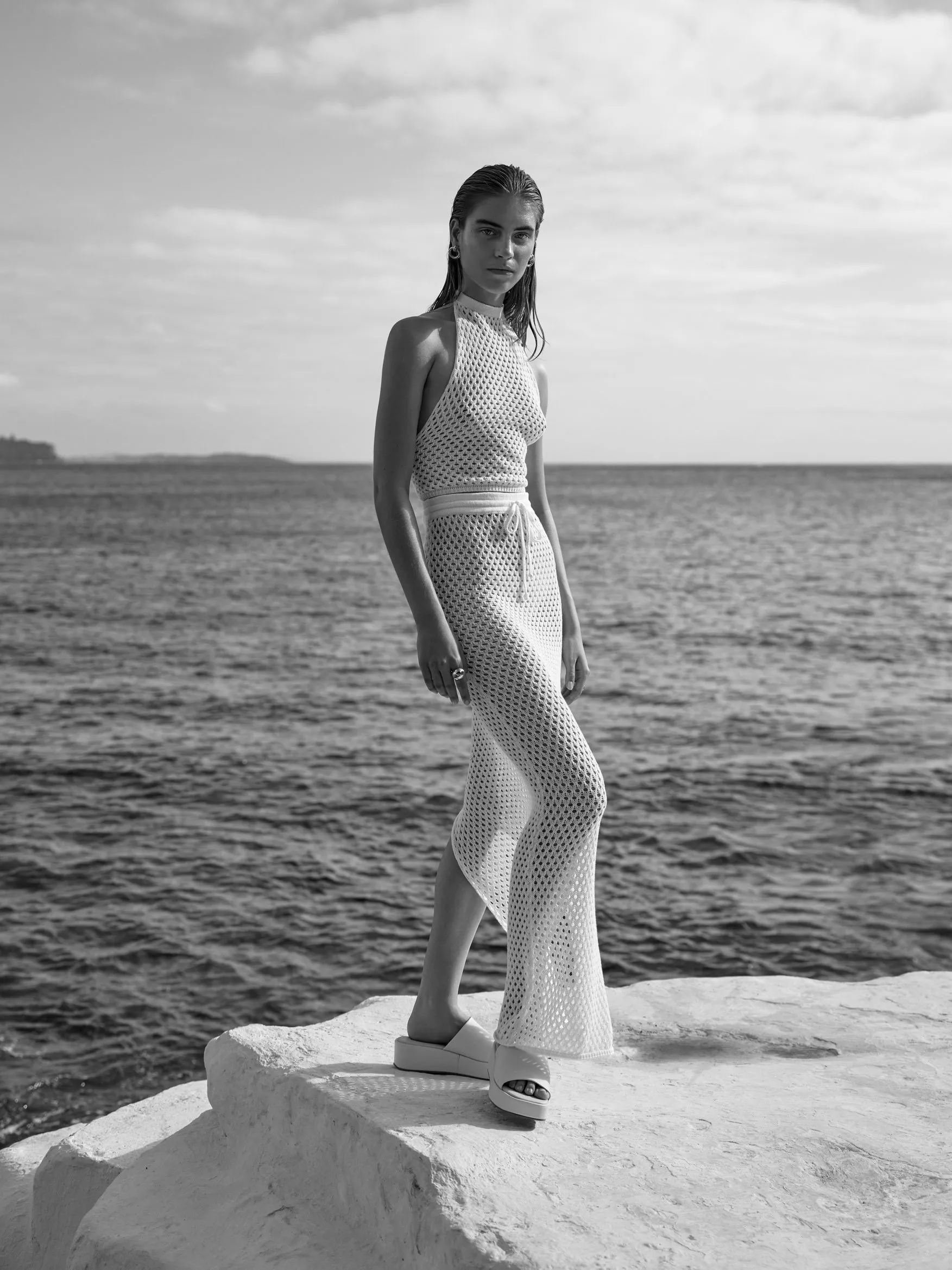 Open Back Halter Crop Top | One Split Maxi Skirt