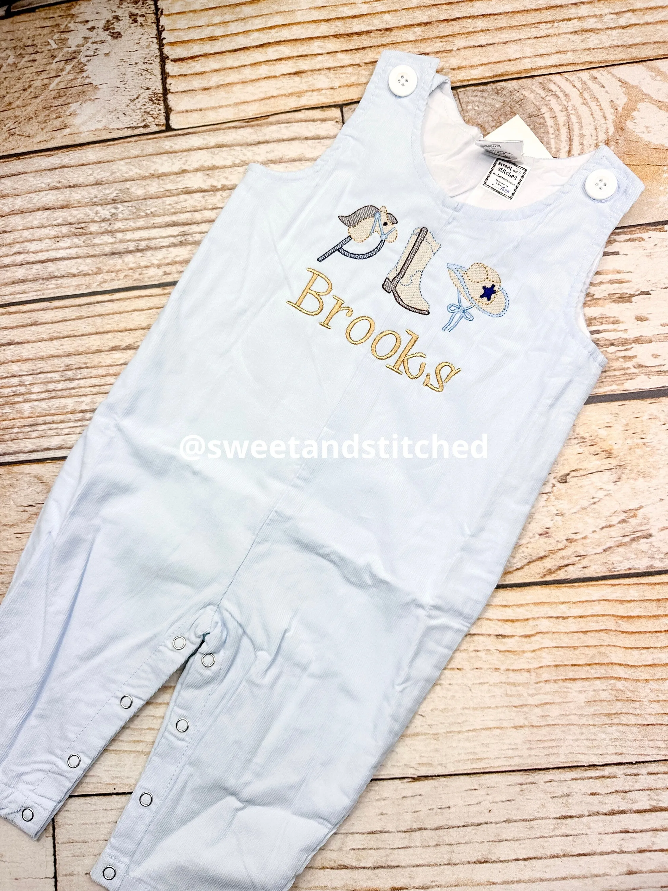 Personalized Boys Corduroy Birthday outfit with cowboy design and name - Baby Boy cake smash Outfit, Birthday overalls,