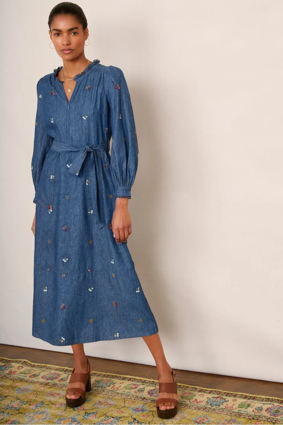 Pixie Embroidered Dress - Denim