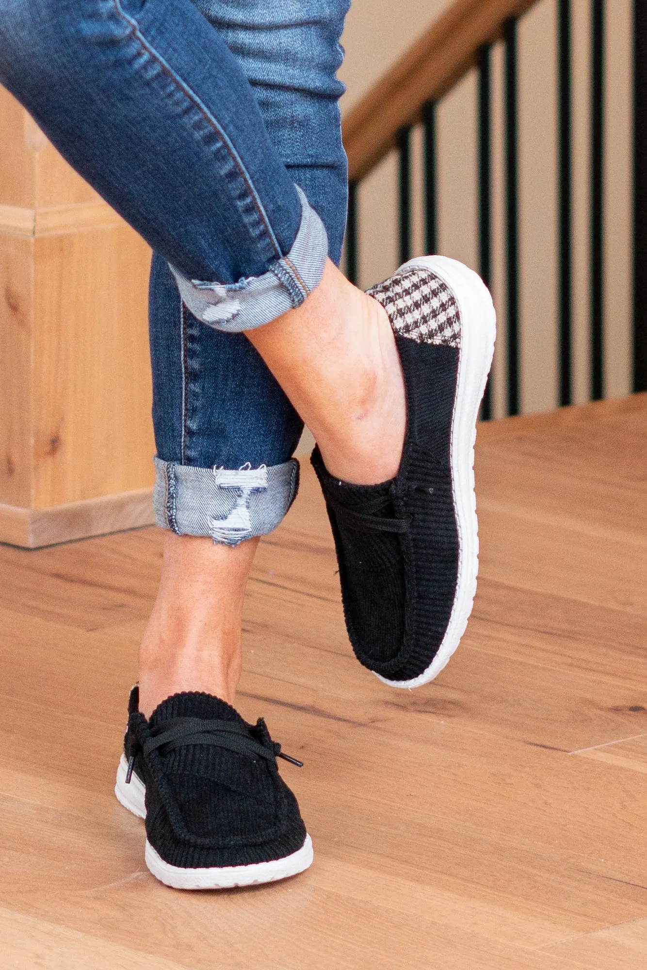 Prep Plaid Boat Shoes - Black