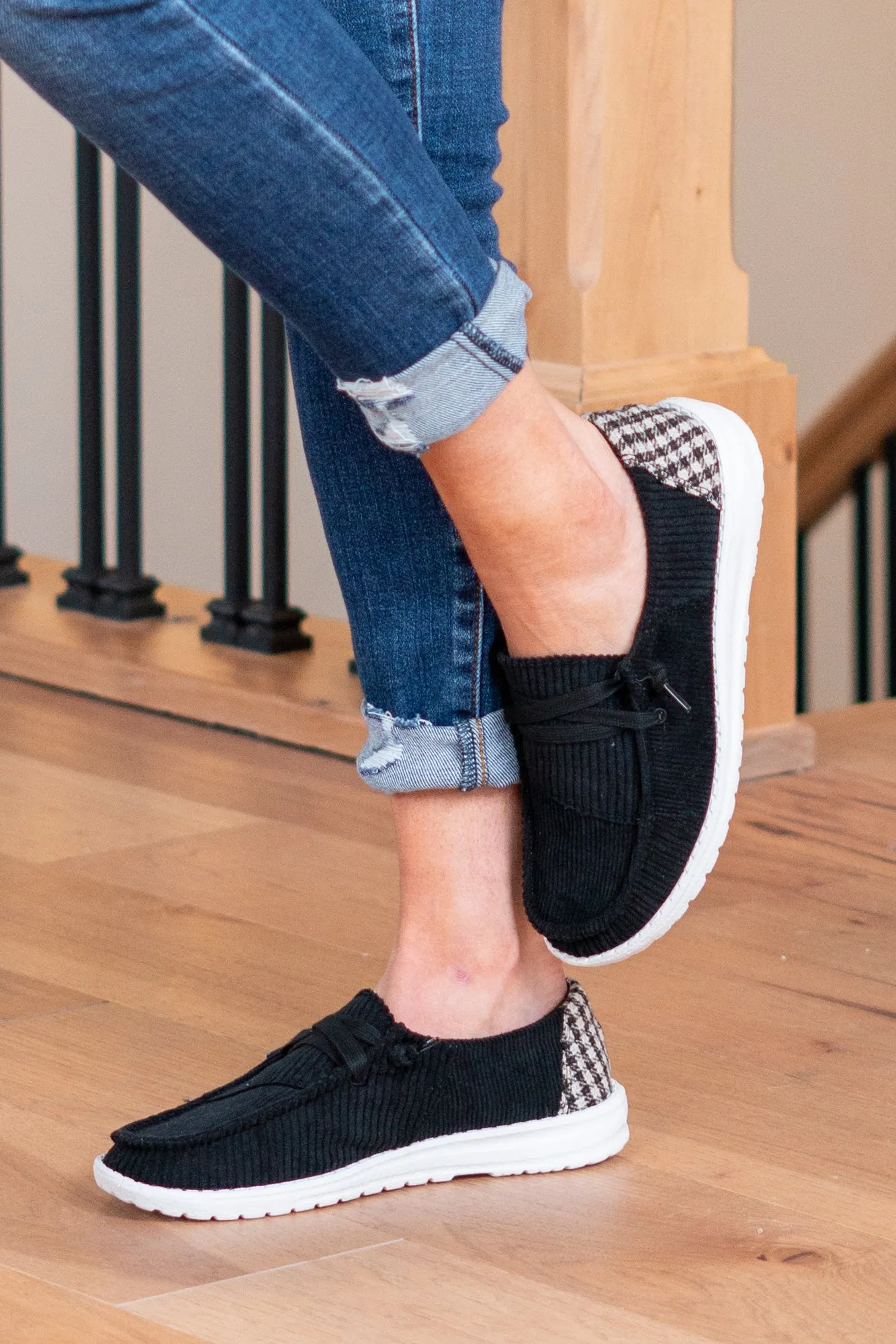 Prep Plaid Boat Shoes - Black