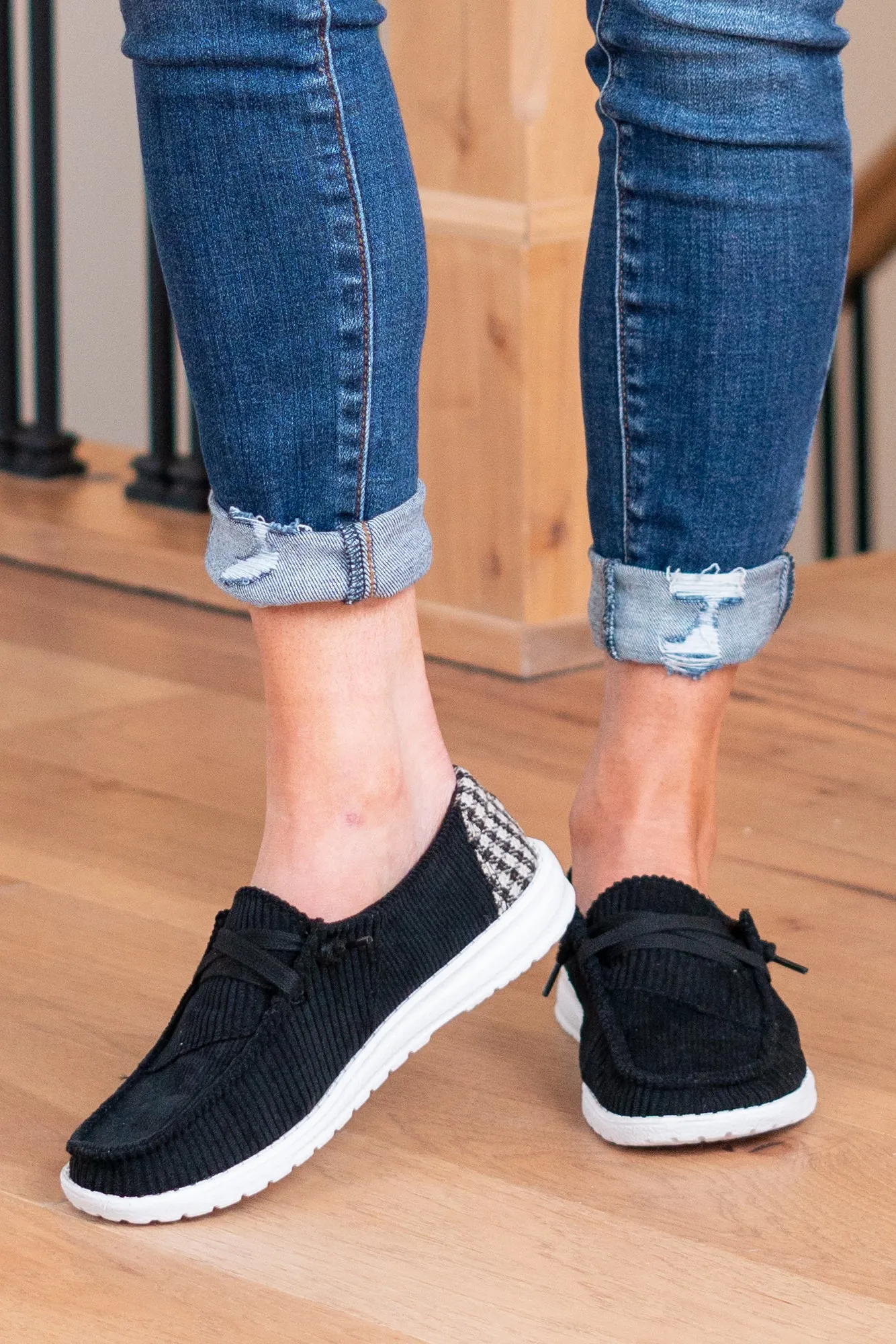 Prep Plaid Boat Shoes - Black