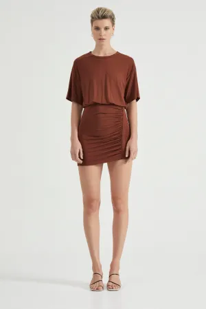 PUSH PULL TEE DRESS | CINNAMON