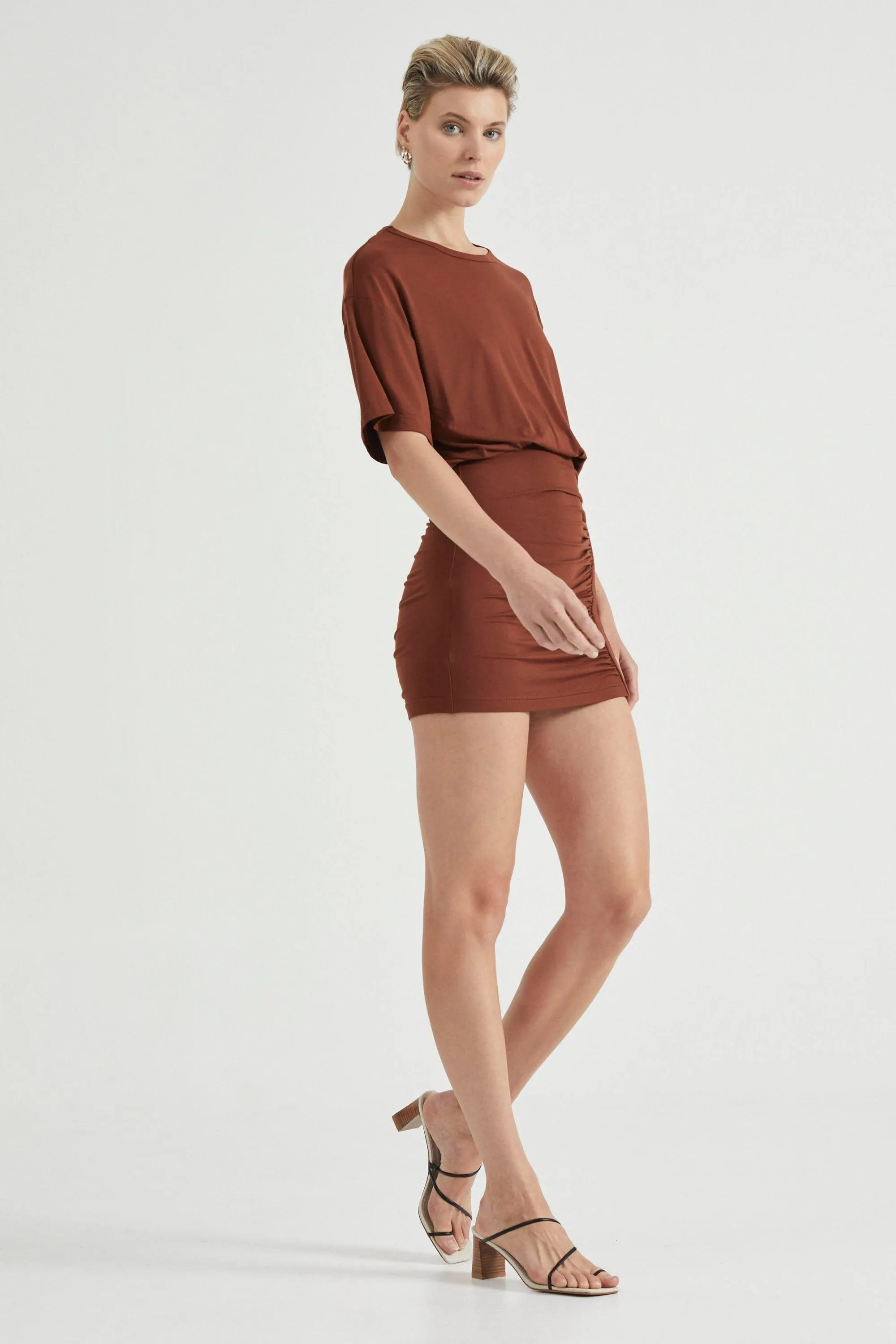 PUSH PULL TEE DRESS | CINNAMON