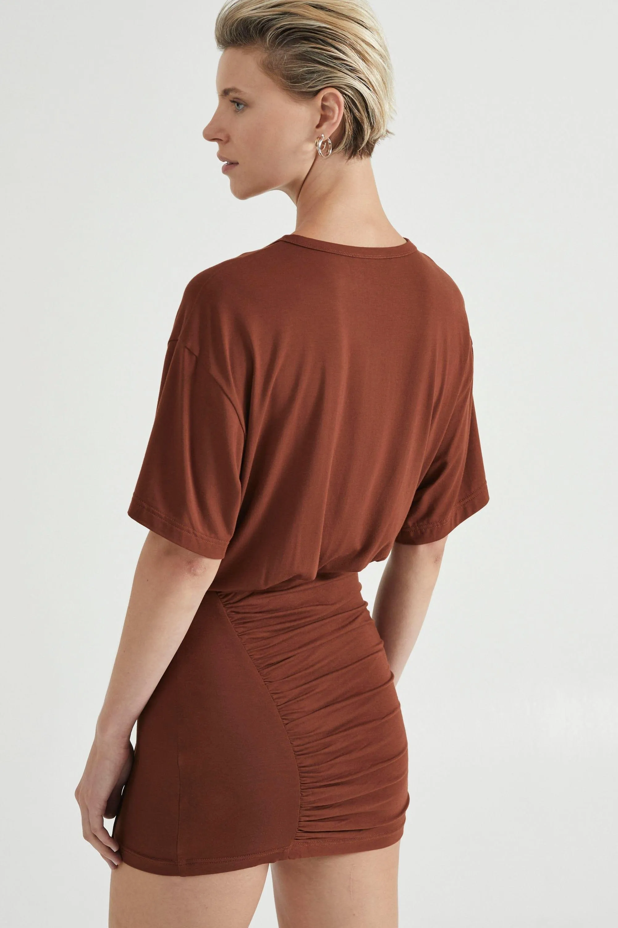 PUSH PULL TEE DRESS | CINNAMON