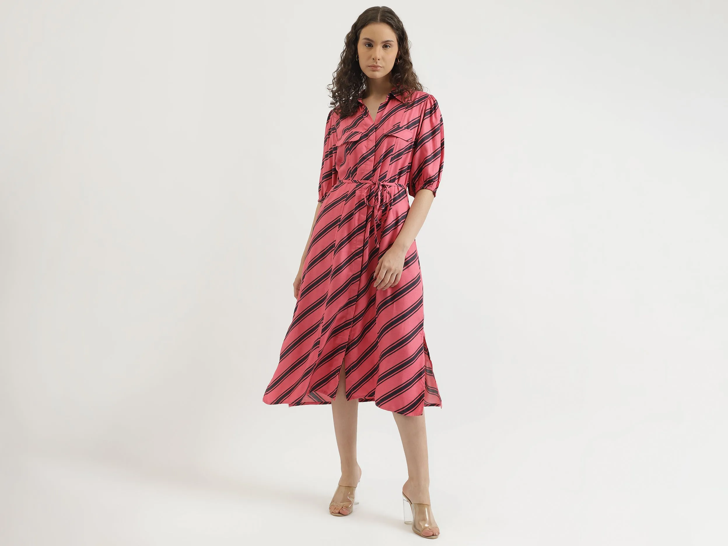 Regular Fit Spread Collar Striped Dress