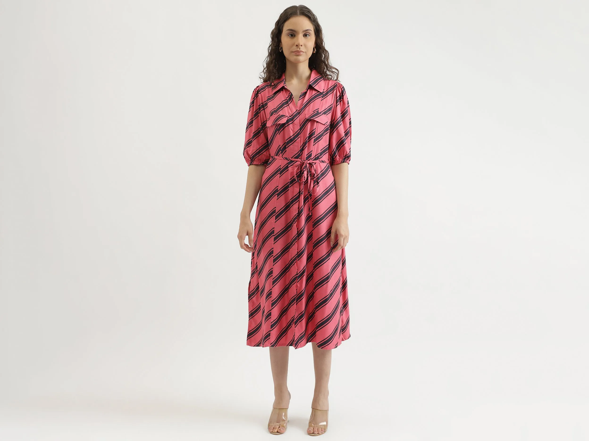 Regular Fit Spread Collar Striped Dress