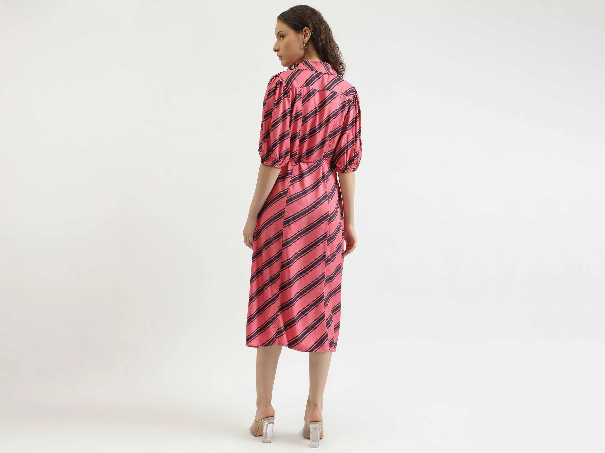Regular Fit Spread Collar Striped Dress