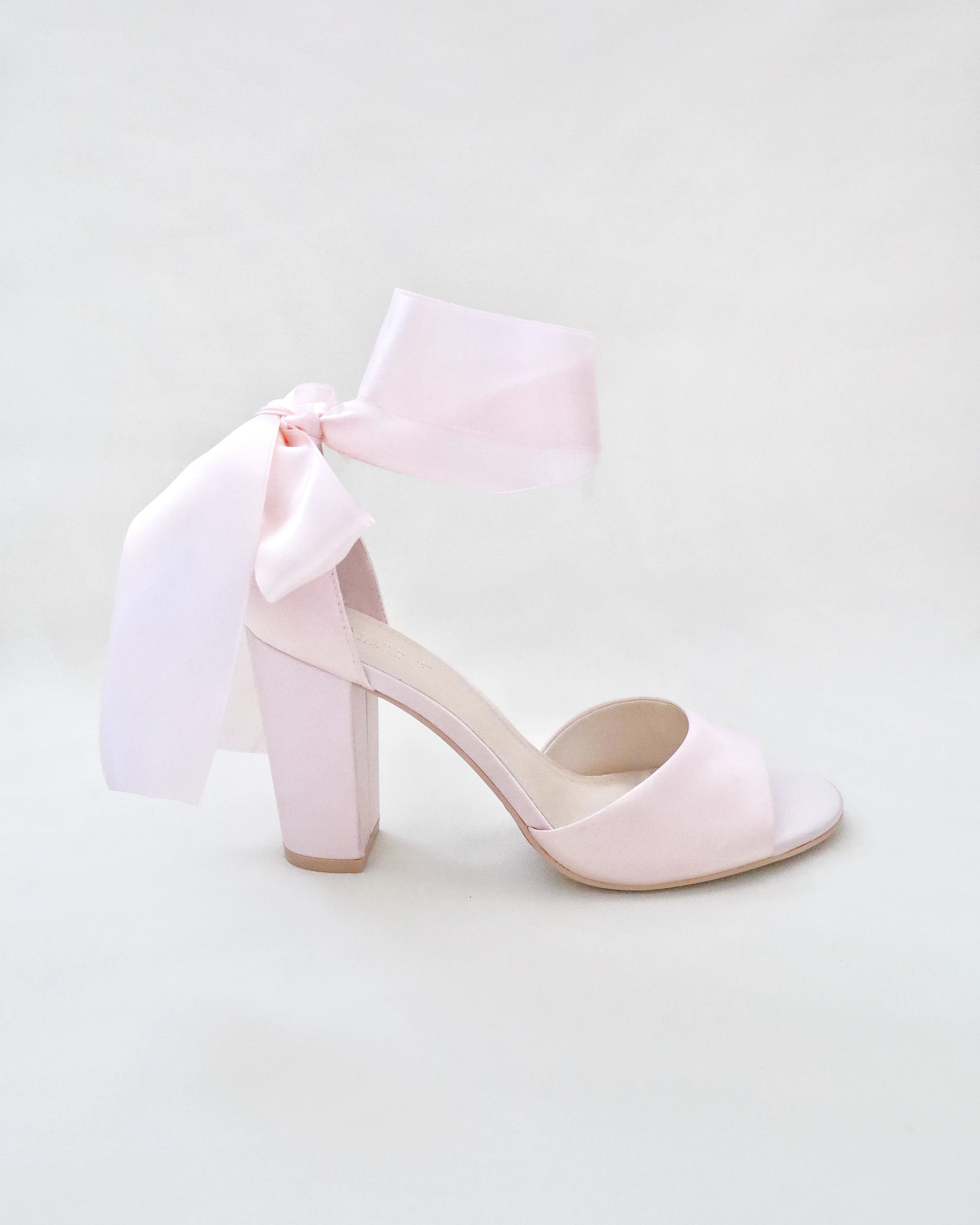 Satin Block Heel Evening Sandals with Wrapped Tie