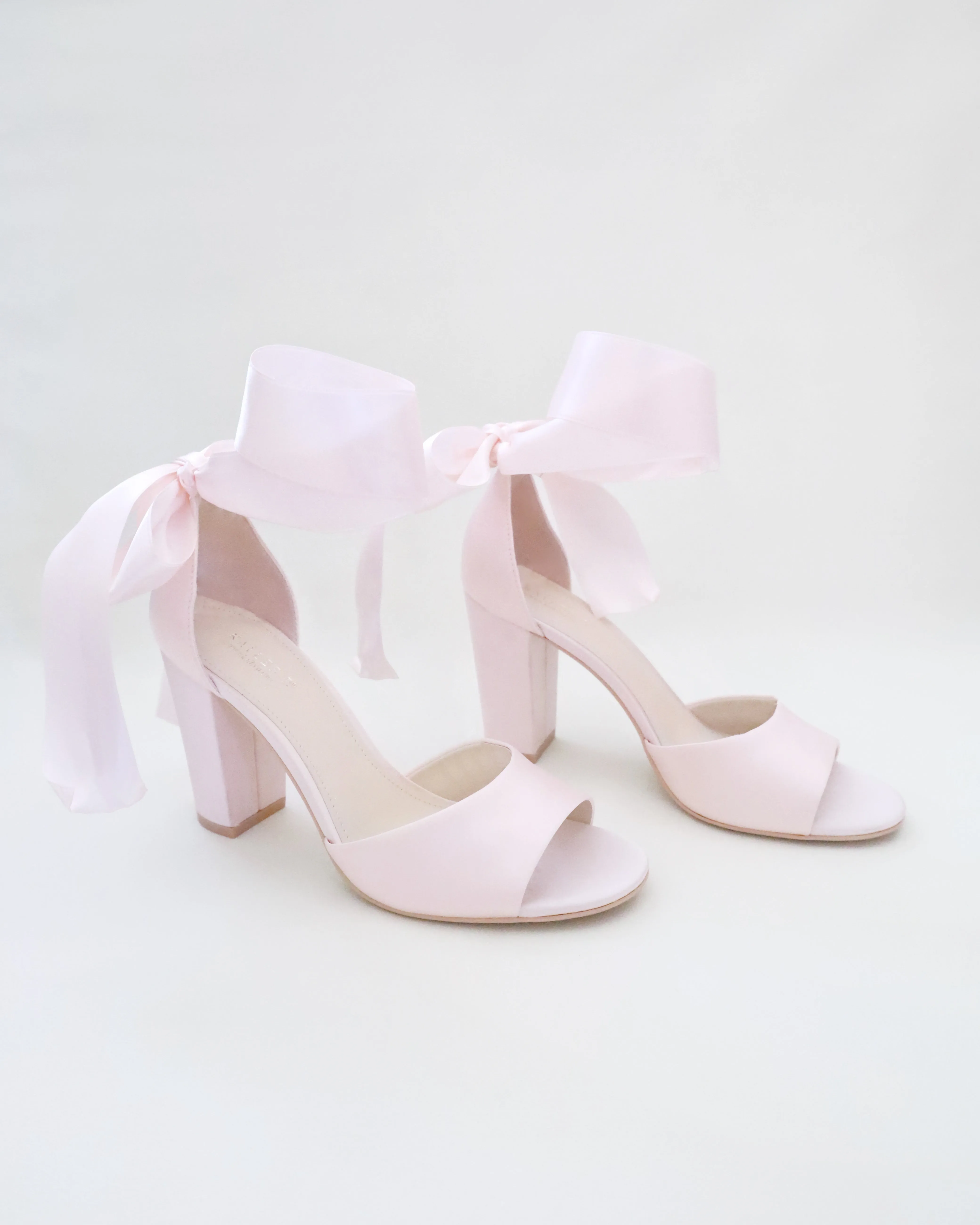 Satin Block Heel Evening Sandals with Wrapped Tie