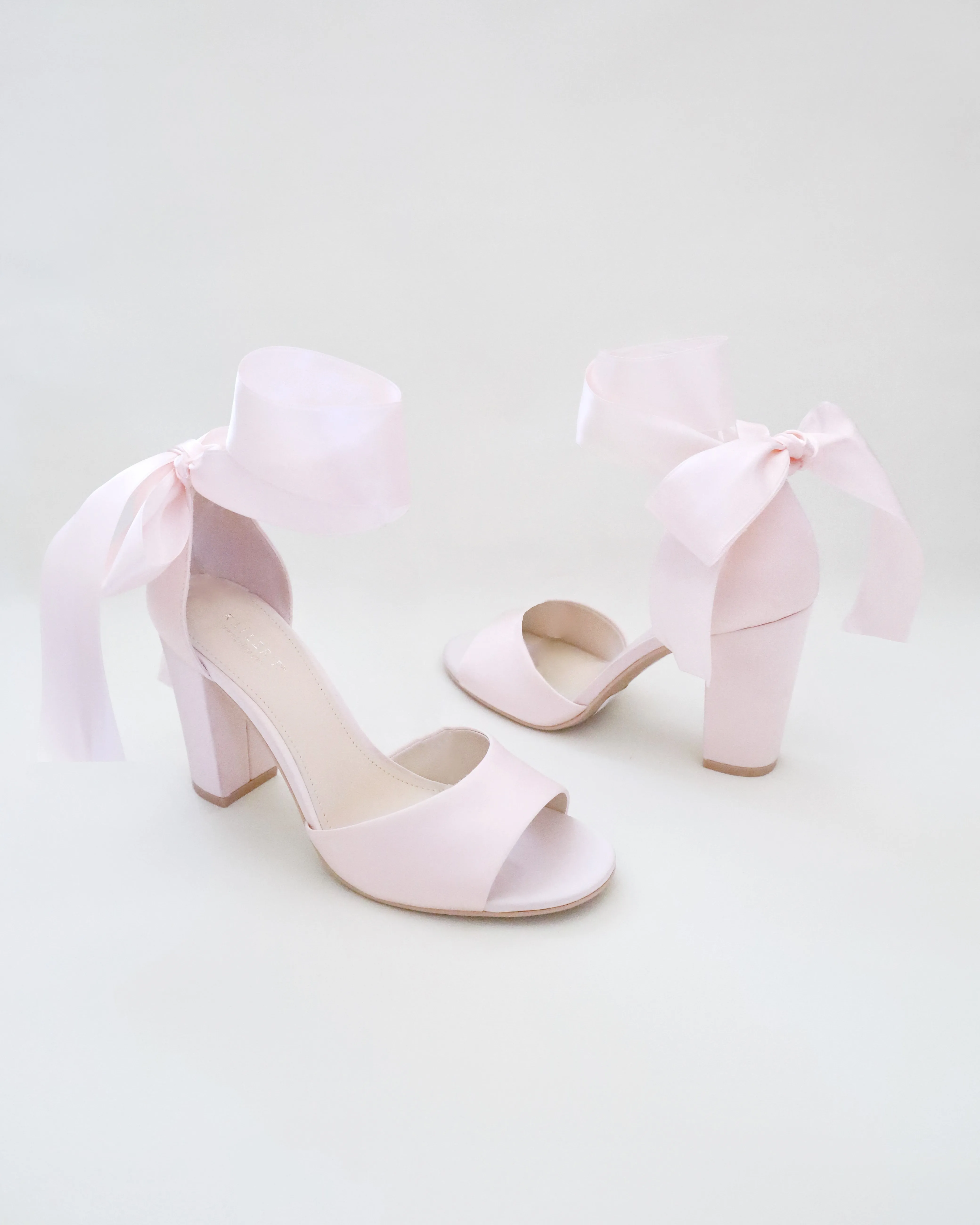 Satin Block Heel Evening Sandals with Wrapped Tie