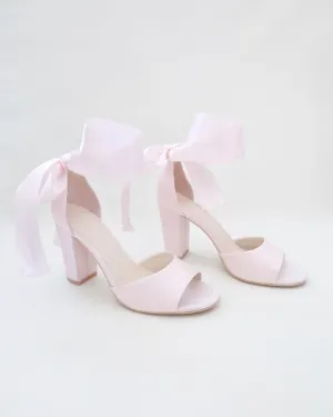 Satin Block Heel Evening Sandals with Wrapped Tie