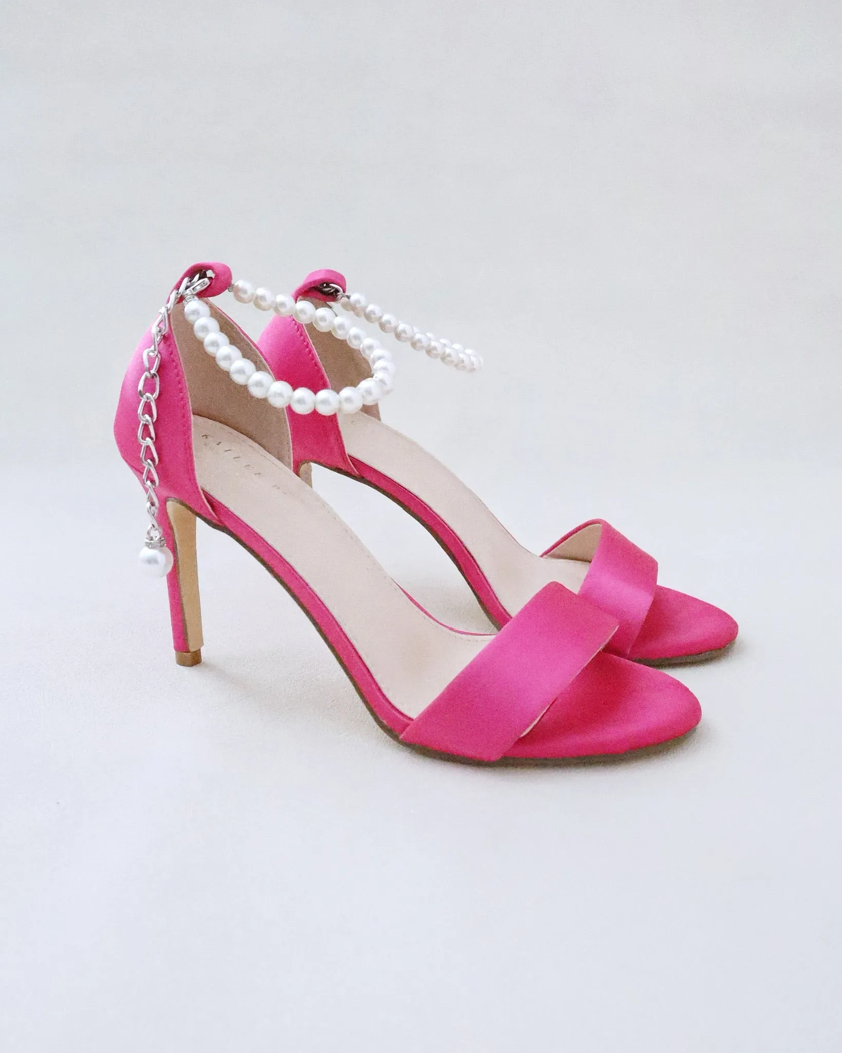 Satin High Heel Evening Sandals with Pearl Strap