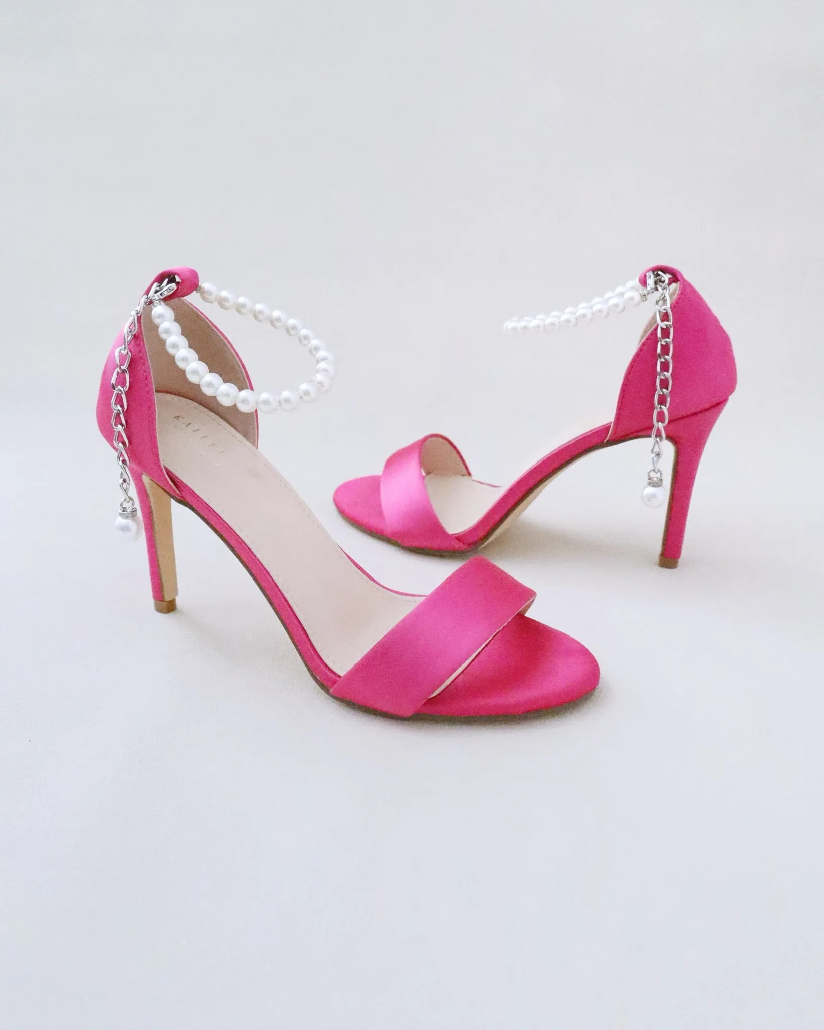 Satin High Heel Evening Sandals with Pearl Strap