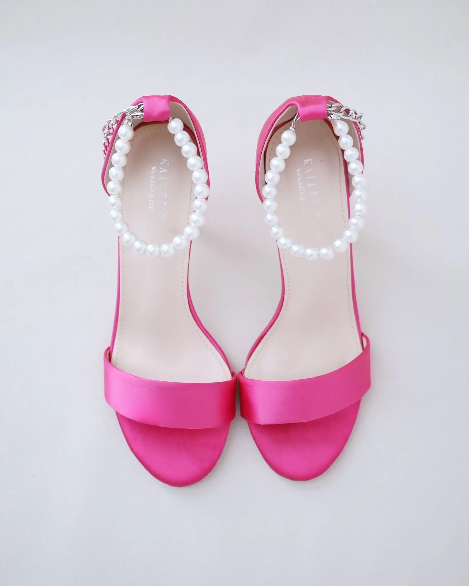 Satin High Heel Evening Sandals with Pearl Strap