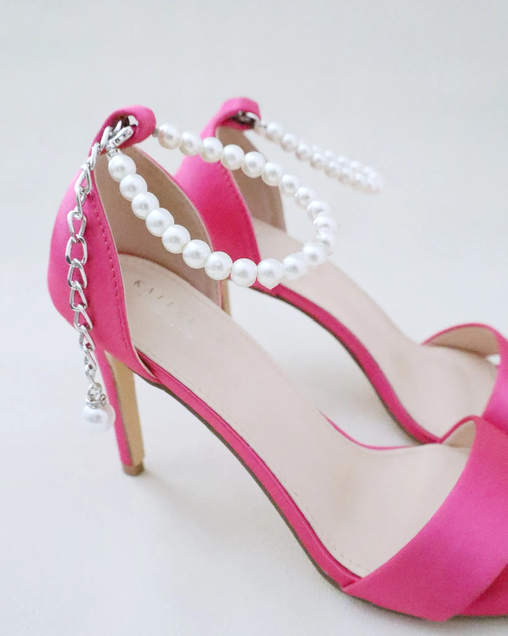 Satin High Heel Evening Sandals with Pearl Strap