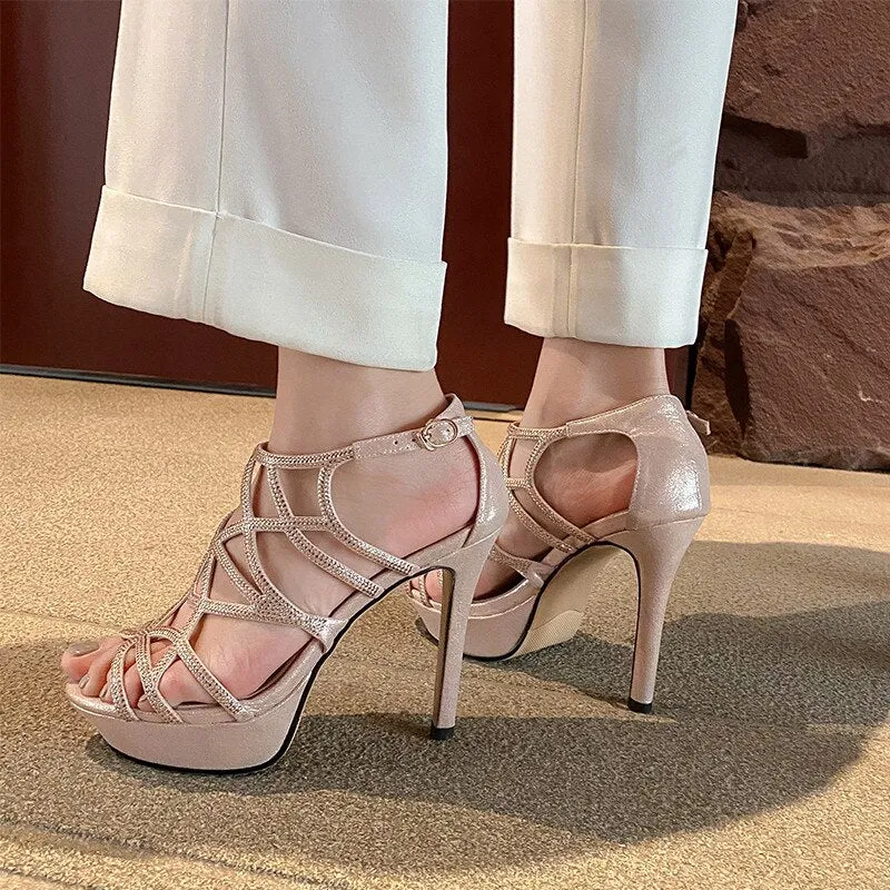 Sexy Party Wedding Shoes Women Sandals Crystal Buckle