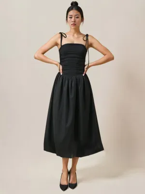 Shoulder Tie Side Drawstring Midi Bubble Dress
