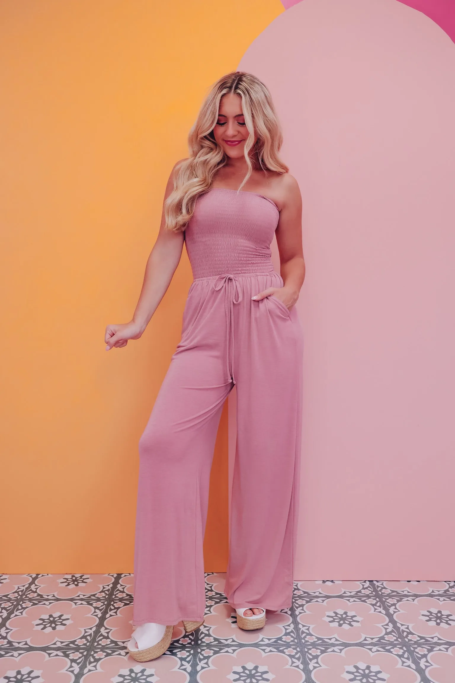 Sia Strapless Wide Leg Jumpsuit - Mauve