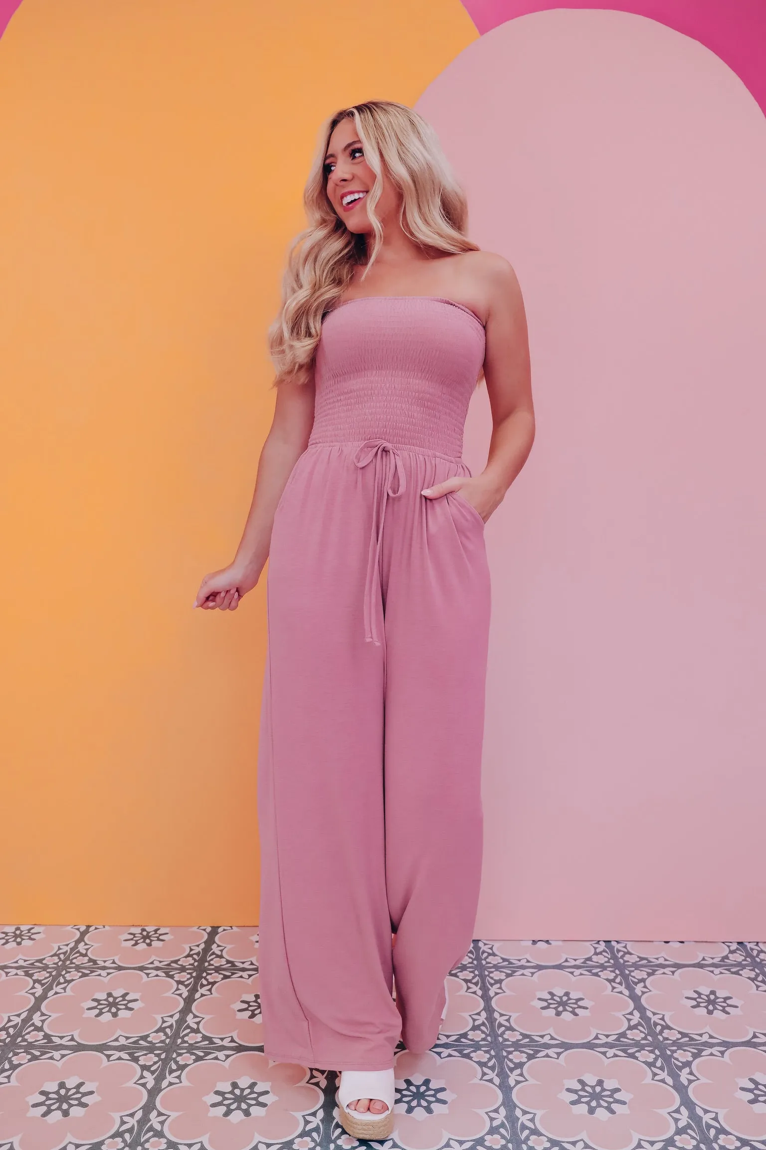 Sia Strapless Wide Leg Jumpsuit - Mauve