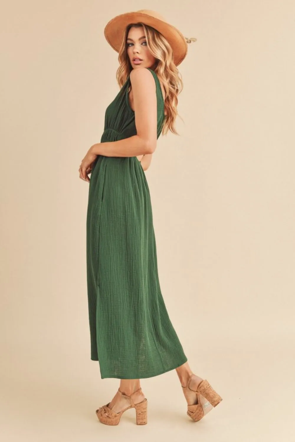 Side Slit Round Neck Sleeveless Tank Dress