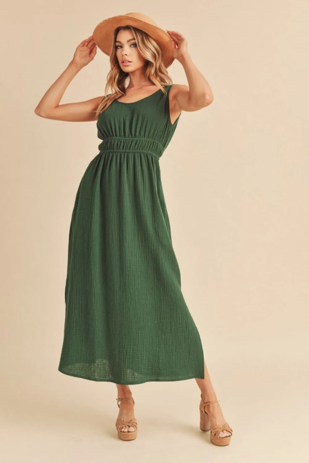 Side Slit Round Neck Sleeveless Tank Dress