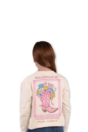 Simply Southern Youth Long Sleeve Walk By Faith T-Shirt for Girls in Whisper | YTH-LS-WALK-WHISPER