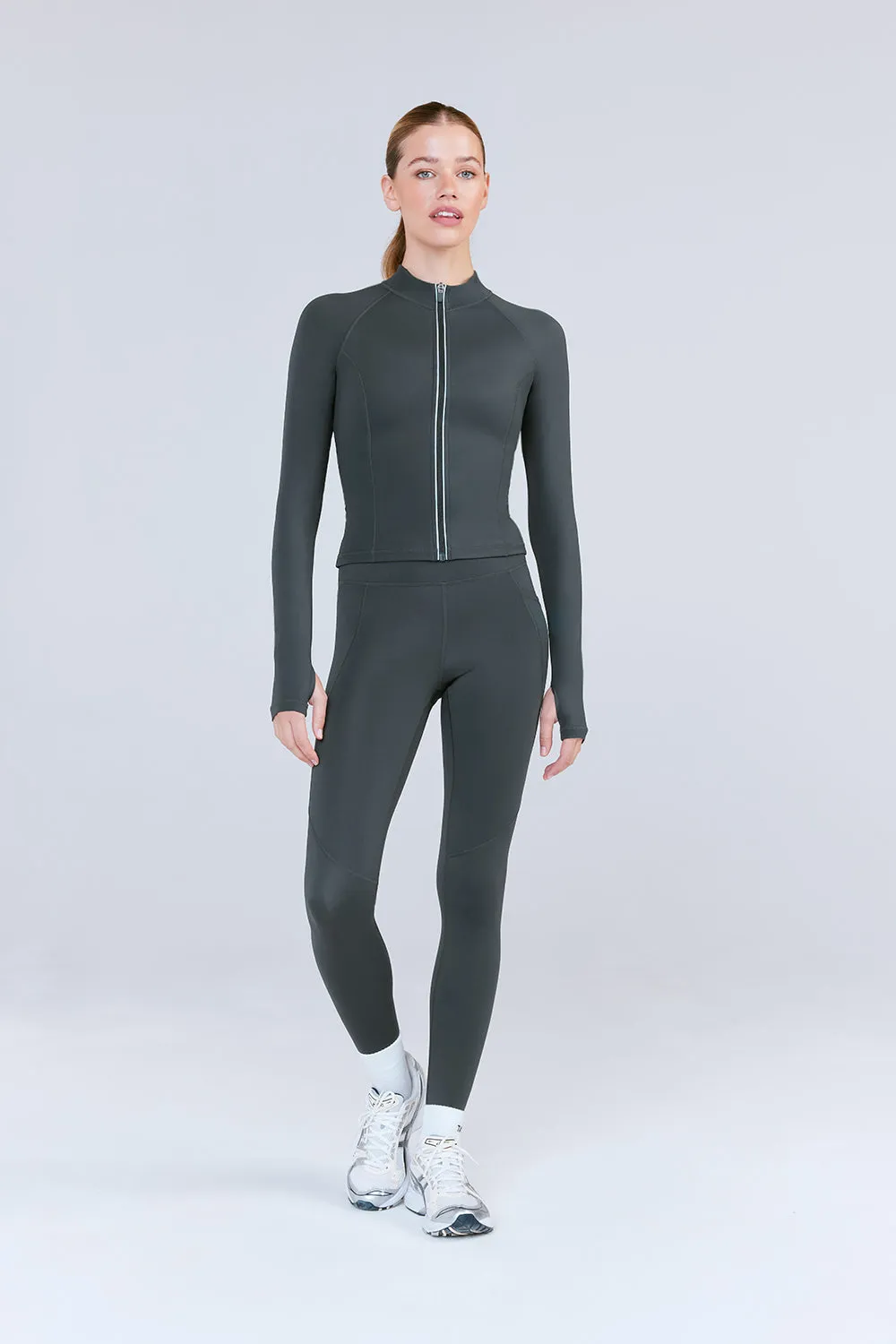 SKINLUXE ZIP THROUGH RUNNING TOP - DEEP TEAL