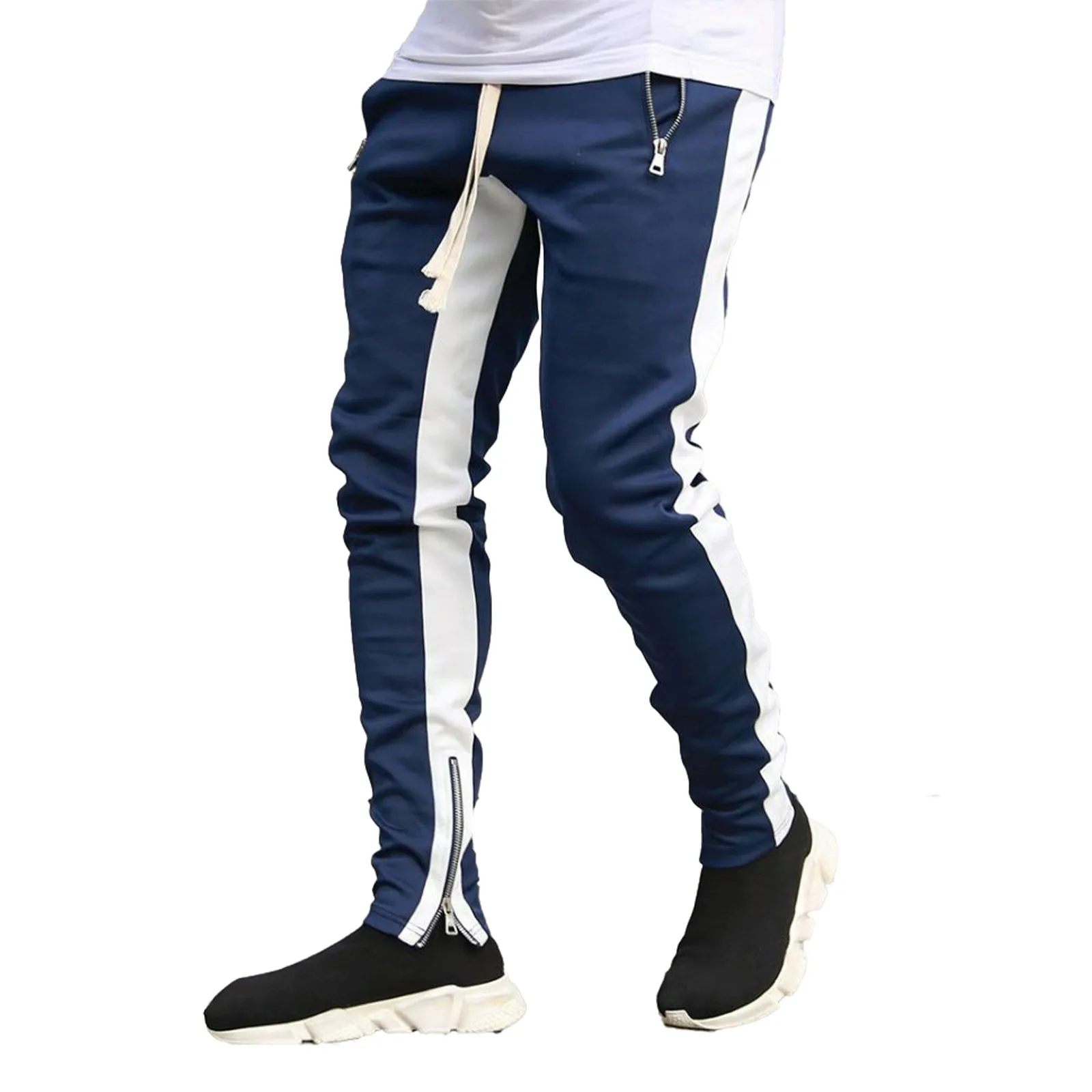 SKINNY DRAWSTRING ZIPPER POCKET PRINTED RUNNING PANTS