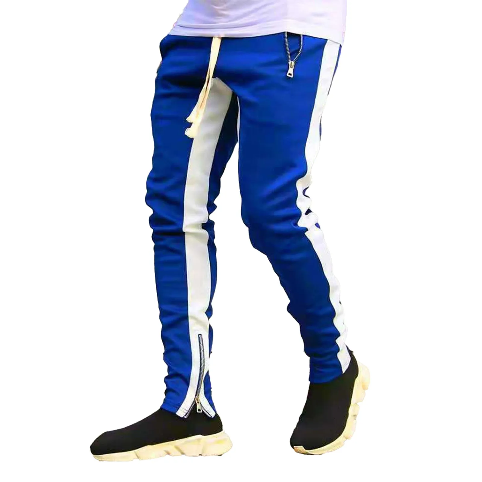 SKINNY DRAWSTRING ZIPPER POCKET PRINTED RUNNING PANTS