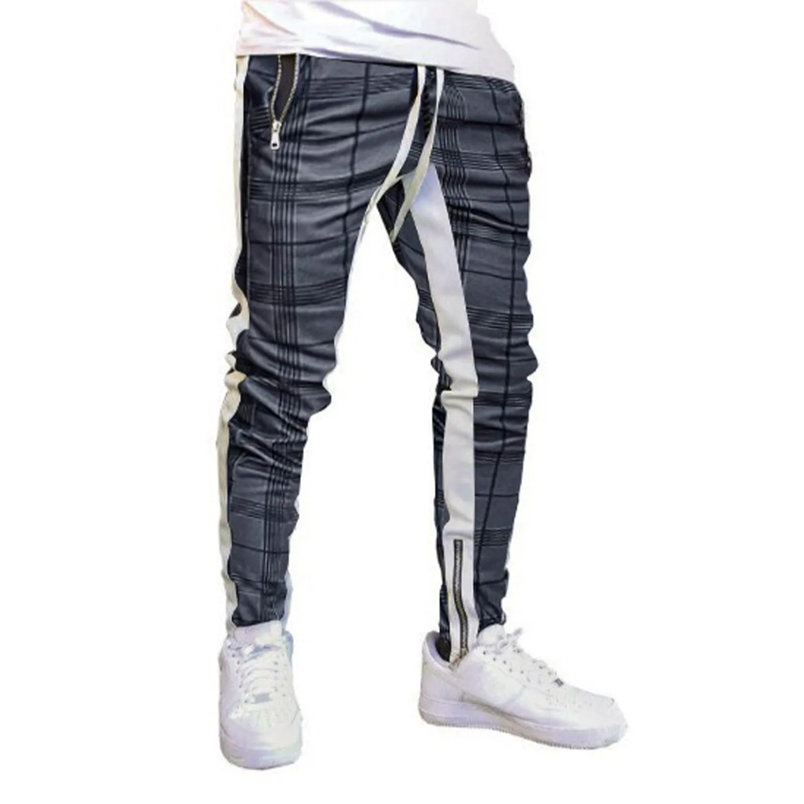SKINNY DRAWSTRING ZIPPER POCKET PRINTED RUNNING PANTS