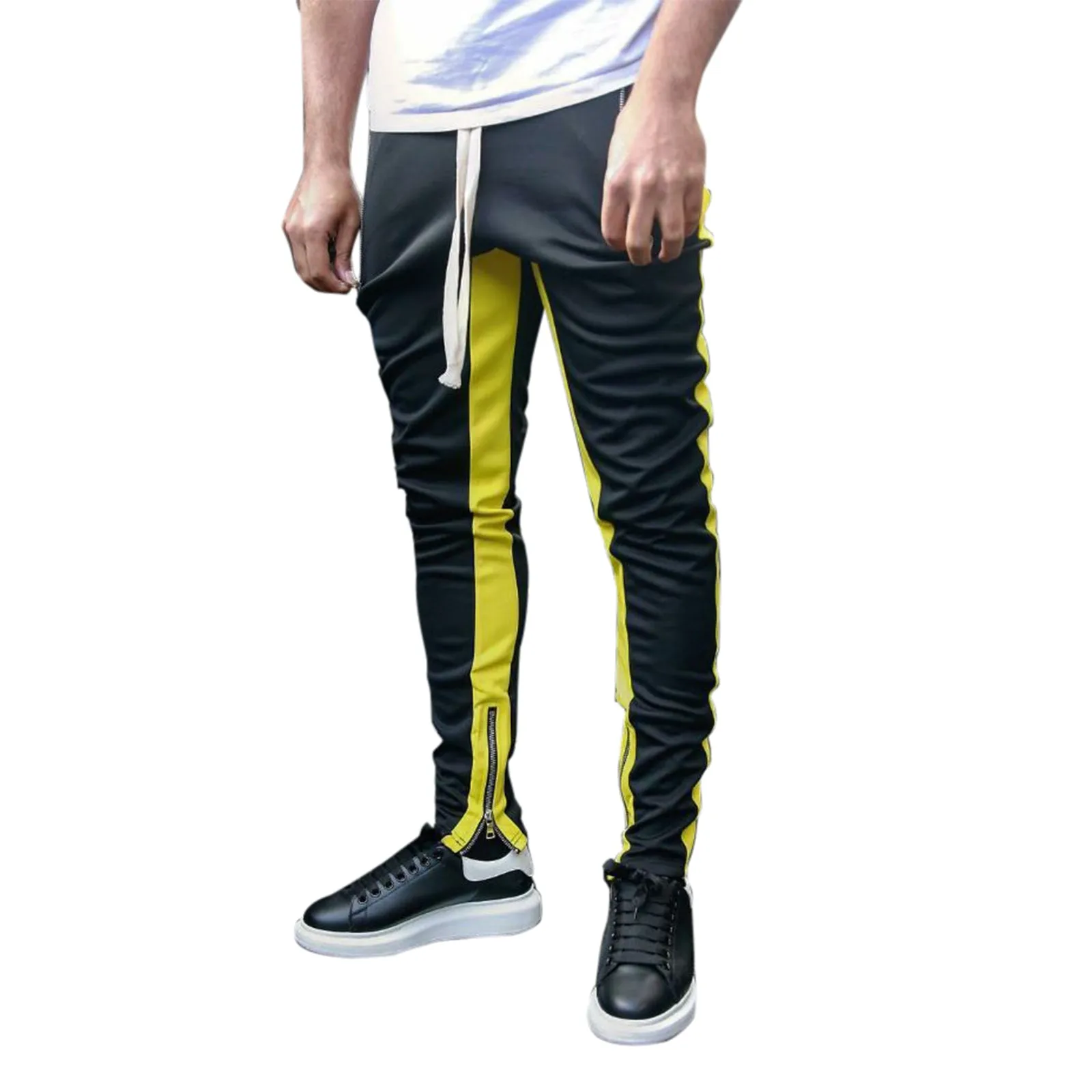 SKINNY DRAWSTRING ZIPPER POCKET PRINTED RUNNING PANTS