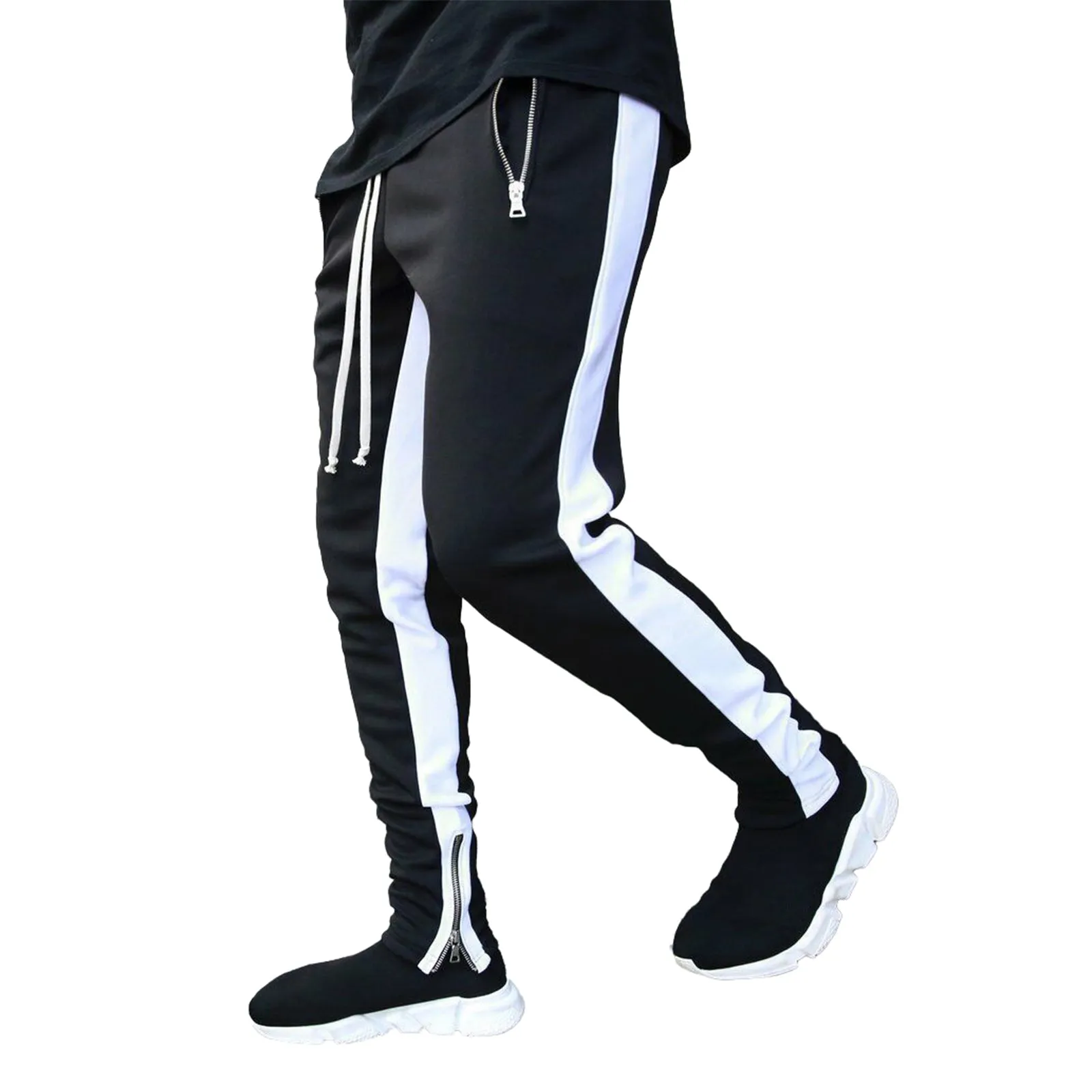 SKINNY DRAWSTRING ZIPPER POCKET PRINTED RUNNING PANTS