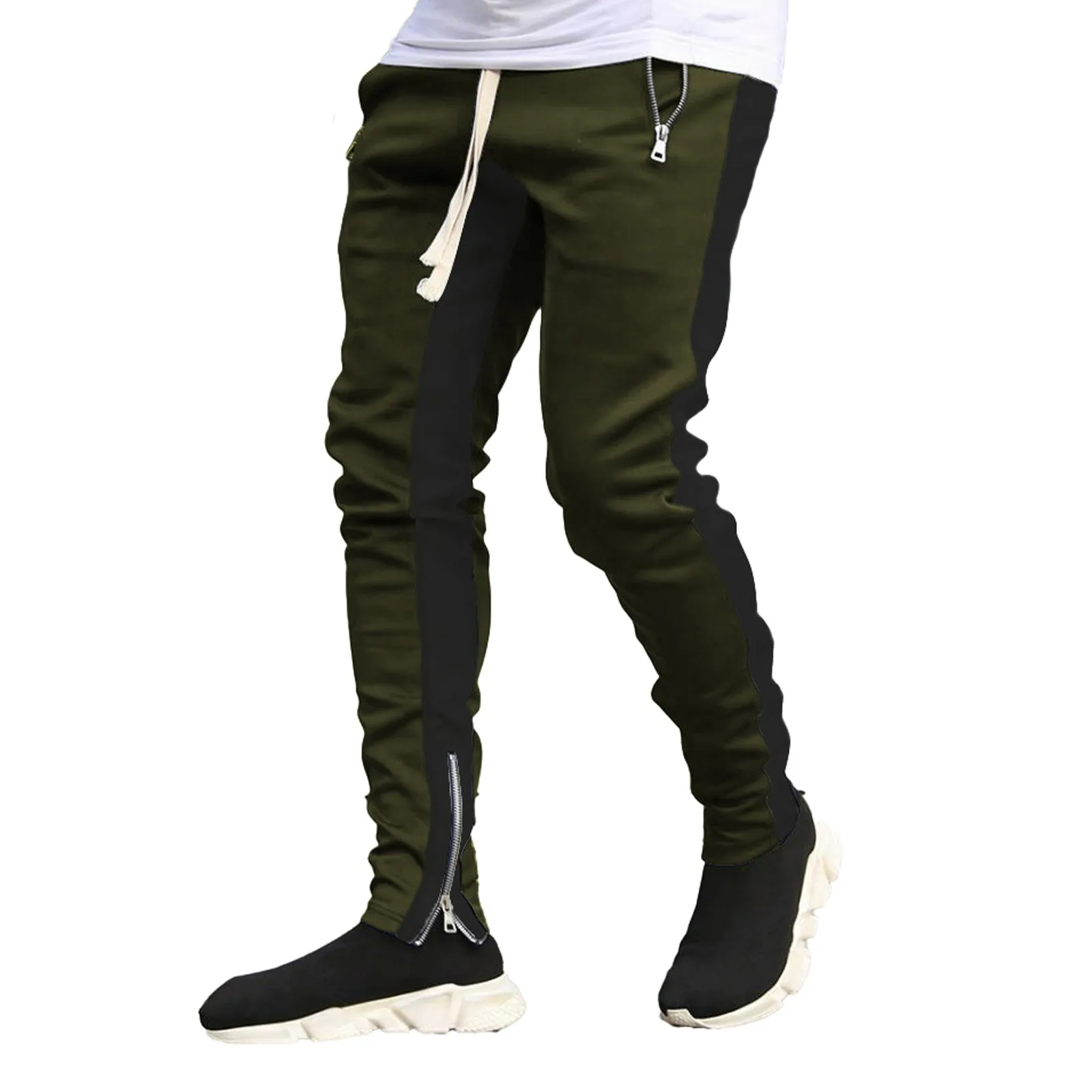 SKINNY DRAWSTRING ZIPPER POCKET PRINTED RUNNING PANTS