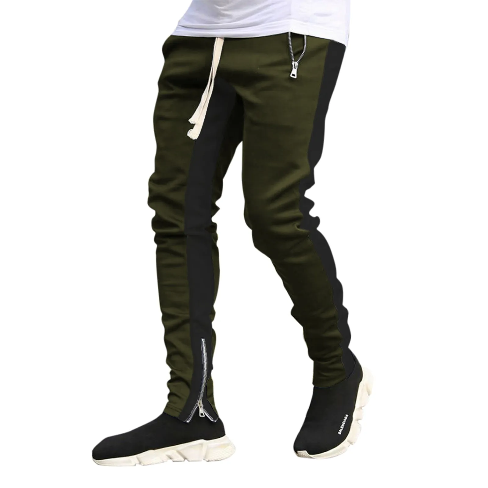 SKINNY DRAWSTRING ZIPPER POCKET RUNNING PANTS