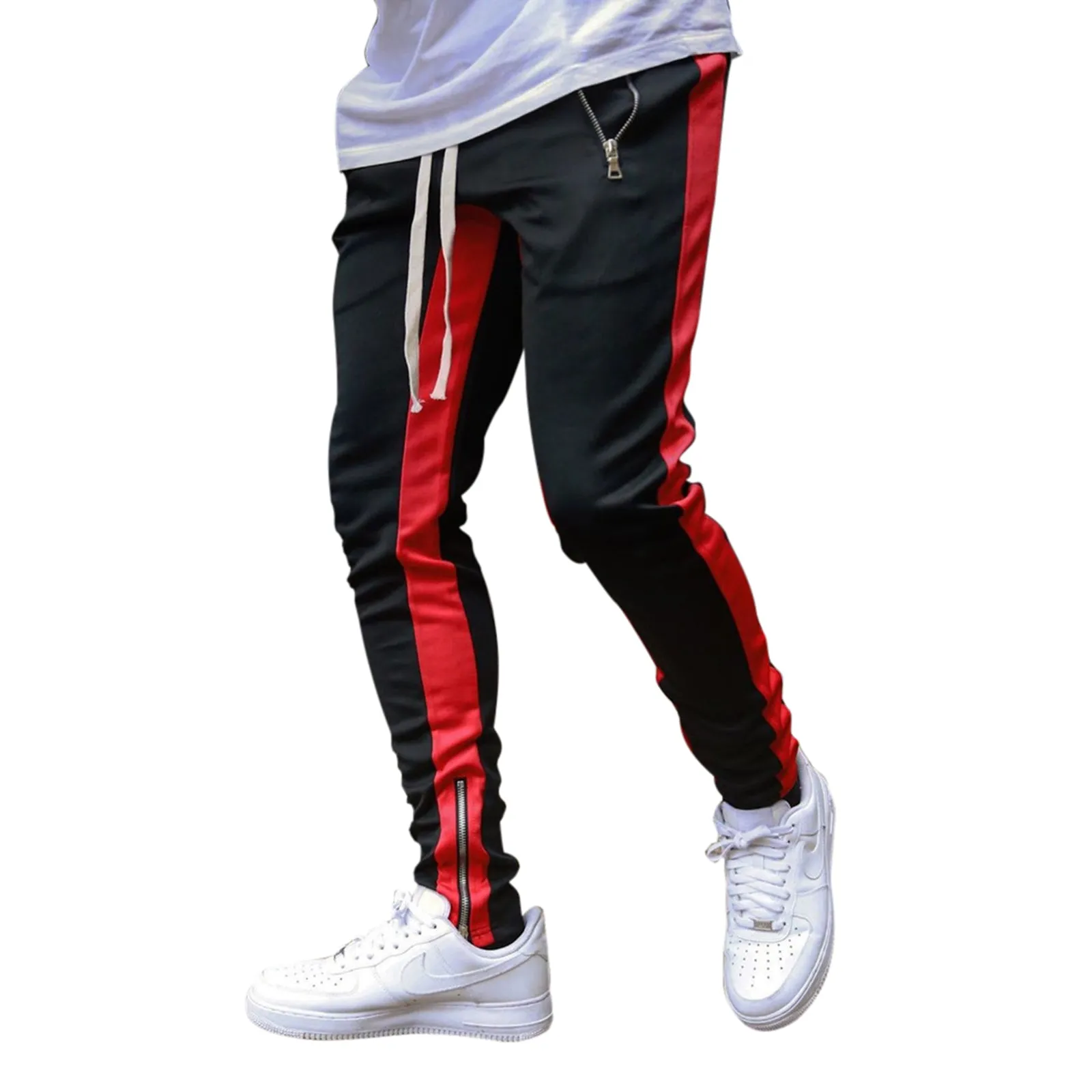 SKINNY DRAWSTRING ZIPPER POCKET RUNNING PANTS