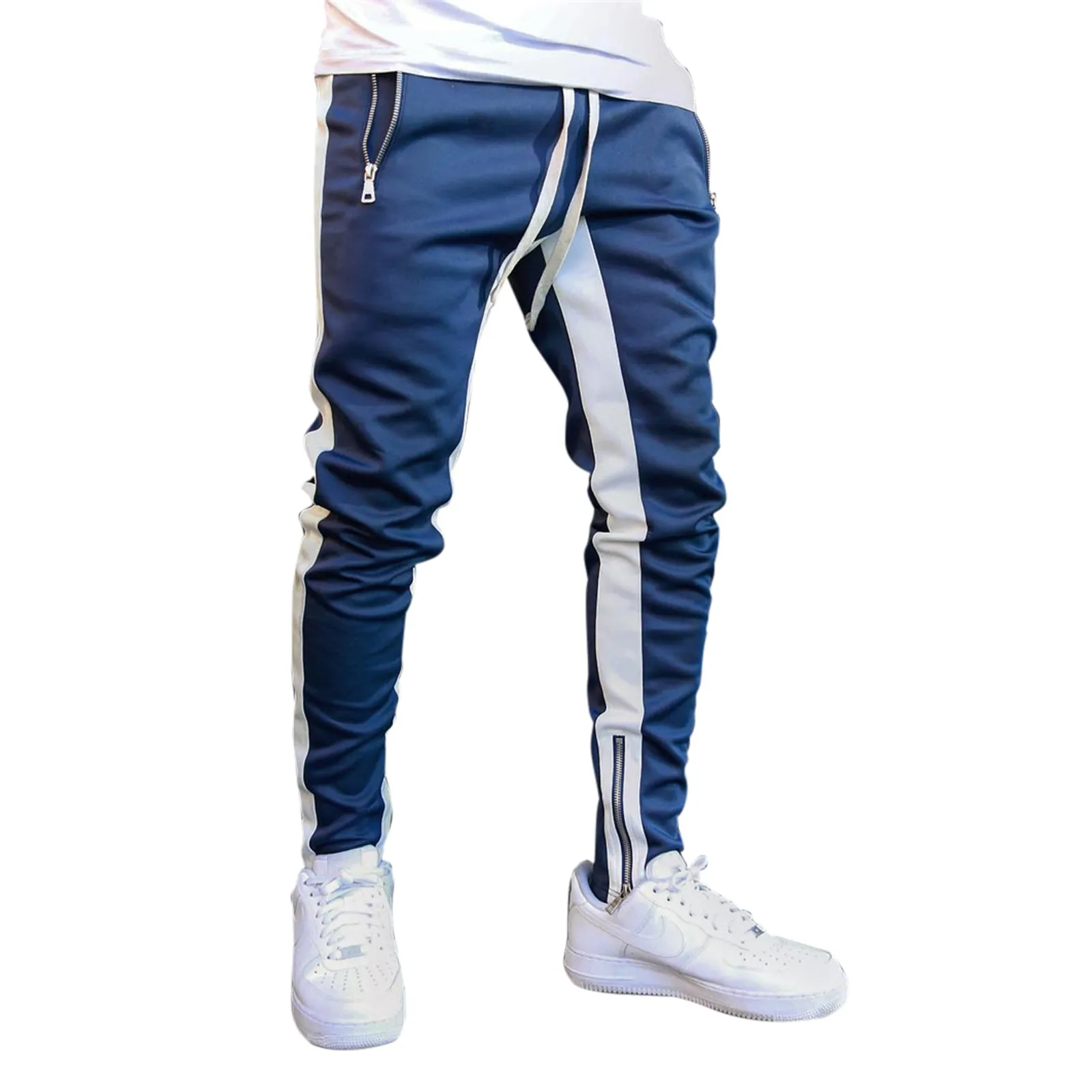 SKINNY DRAWSTRING ZIPPER POCKET RUNNING PANTS