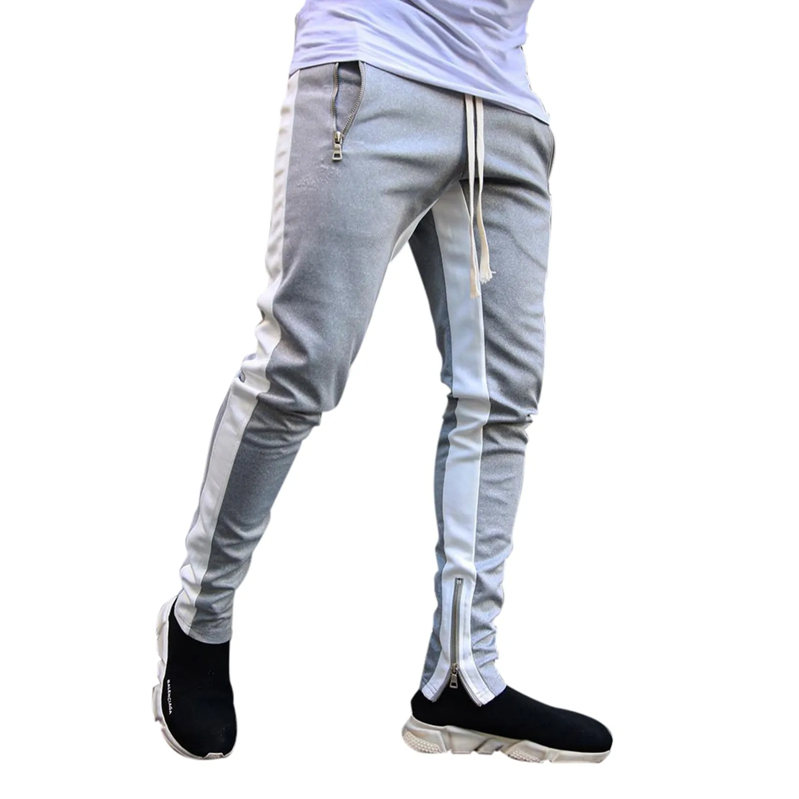SKINNY DRAWSTRING ZIPPER POCKET RUNNING PANTS